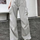 NEW DAZY Mujeres Pantalones largos de trabajo de verano con cordon en la cintura y bolsillos de diseno solido