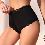 Boyshorts de cintura baja con encaje de un solo color, comodos y suaves