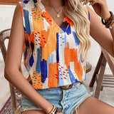 Blusa de verano para mujer con cuello en V, sin mangas, casual y de moda, para uso en vacaciones