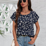 LUNE Top casual con mangas murcielago y estampado floral