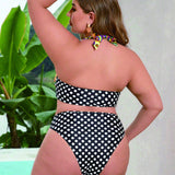 Swim Vcay Traje de bano de bikini de talla grande con contrastes de color y estampado de flores retro y detalles de union