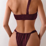 NEW Conjunto de bikini de un hombro solido para mujer de color solido para el verano