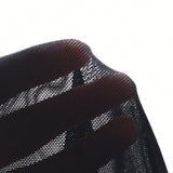 FRIFUL Designer Top negro de mujer con textura disenada, cuello redondo y tela delgada y transparente