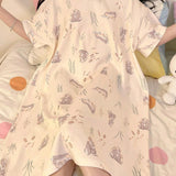 Vestido de dormir suelto y casual con patron de conejito lindo para mujer en verano