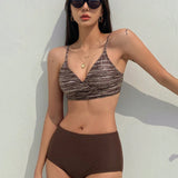 DAZY Conjunto de traje de bano de camisola tankini a juego de moda para mujer, ideal para vacaciones veraniegas en la playa