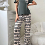 Conjunto de pijama para mujeres con bolsillo estampado
