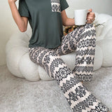 Conjunto de pijama para mujeres con bolsillo estampado