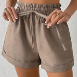 VCAY Pantalones cortos anchos de verano para mujer unicolor con banda elastica en la cintura, bolsillos y diseno de dobladillo de seta para uso casual y diario
