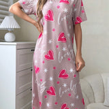 Divertido vestido camiConjuntoa de manga corta con estampado de corazones