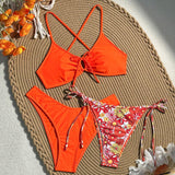 Swim Vcay Conjunto de 3 piezas de traje de bano de mujer de moda con color solido e impresion