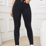 Tall Pantalones largos de mezclilla simple de uso diario unicolor para mujeres