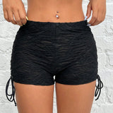 PETITE Shorts negros de encaje jacquard con cordones laterales para mujer