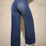 SXY Jeans casuales de pierna ancha y ajuste suelto para mujeres con bolsillos