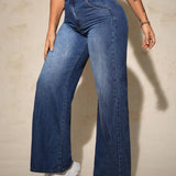 SXY Jeans casuales de pierna ancha y ajuste suelto para mujeres con bolsillos