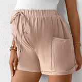 Pantalones cortos de maternidad unicolor con cintura ajustable y bolsillos para uso casual en verano