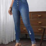 LUNE Jeans casuales ajustados rasgados para mujer