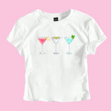 EZwear Camiseta casual de manga corta con estampado de bebidas para mujer para primavera y verano