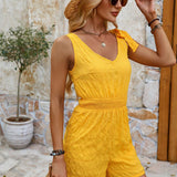 VCAY Solid Color V-Neck Texture Material Summer Jumpsuit