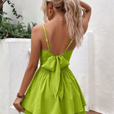 VCAY Summer Vacation Solid Color Twisted Hollow Out Bandage Backless Spaghetti Strap Jumpsuit
