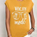 LUNE Camiseta de verano impresa con arbol de coco y letra para vacaciones