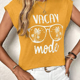 LUNE Camiseta de verano impresa con arbol de coco y letra para vacaciones