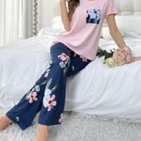 NEW Conjunto de pijama de verano para mujer con estampado floral
