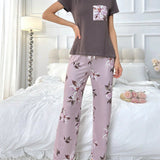 Conjunto de pijama de mujer con mangas cortas y estampado de flores de moda
