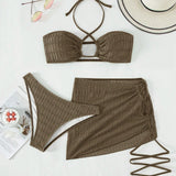Conjunto de bikini para mujer con textura cruzada en el cuello halter es adecuado para vacaciones de verano en la playa
