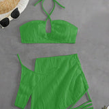 Swim SXY Conjunto de bikini de cuello halter texturizado para mujeres, ideal para vacaciones de verano en la playa