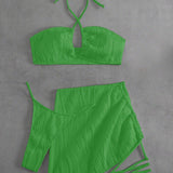 Swim SXY Conjunto de bikini de cuello halter texturizado para mujeres, ideal para vacaciones de verano en la playa
