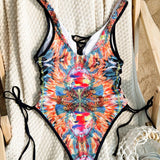 VCAY Moderno Monokini Sin Tirantes Con Estampado Y Detalle Calado