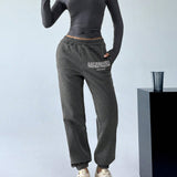 EZwear Conjunto de pantalon largo casual Republic con top para mujeres, con ajuste delgado de moda diaria e impresion de letras