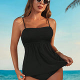 Swim Lushore Traje de bano Tankini para mujer con busto fruncido de unicolor