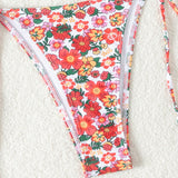 Swim Braguita de bikini con estampado floral y lazos laterales con patron aleatorio