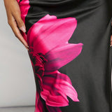 Haute Conjunto de top corto y falda larga maxi de saten negro con estampado floral