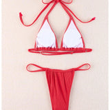 2 Piezas / Conjunto Bikini Triangular Acanalado Rojo Con Detalles De Tiras Y Calzoncillos De Bano