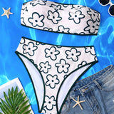 Swim Vcay Conjunto de bikini de talla grande con estampado completo de flores y ribete de contraste