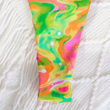 Swim Conjunto de bikini para mujeres con estampado tie dye y cuello halter para vacaciones en la playa, diseno impreso al azar