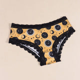 Morvia 4 piezas Romantico Contraste de Encaje Hipster Panties, esparcido de estrellas y lunas y espacio y cielo estrellado e impresion de constelaciones Boho Estilo Ilusion Intimos Panties de brief para mujeres, ropa interior y lenceria