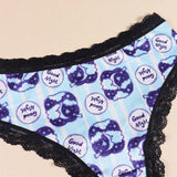 Morvia 4 piezas de calzones tipo hipster romanticos de encaje de contraste, bragas intimas tipo brief de la ropa interior y lenceria de mujer con estampado de estrellas, luna, planetas, cielo nocturno y constelaciones allover estilo bohemio