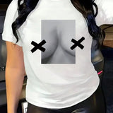 Slayr Camiseta De Mangas Cortas Con Estampado Del Contorno Del Cuerpo Para Mujeres
