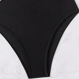 Swim Traje de bano femenino de monokini sin espalda con cuello halter hueco y un unicolor