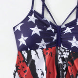 Swim Lushore Conjunto de traje de bano Tankini de verano con estampado de bandera americana y estampado aleatorio