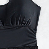 Swim Conjunto de camisola con encaje de unicolor para mujeres y bragas triangulares (2 piezas)