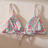 Swim Vcay Parte superior del bikini sin alambre con tirantes finos y estampado floral pequeno para uso en la playa en verano