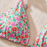 Swim Vcay Parte superior del bikini sin alambre con tirantes finos y estampado floral pequeno para uso en la playa en verano