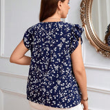 Clasi Camisa casual diaria de a grande con estampado floral, cuello en V y dobladillo con volantes para primavera/verano