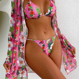 NEW Conjunto de bikini de traje de bano con estampado floral y cuello halter
