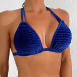 Swim Top de bikini separado para mujer con tirantes halter en azul profundo