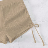 Swim Conjunto de bikini de verano para mujeres con parte superior halter solida y shorts con cordon lateral para la playa